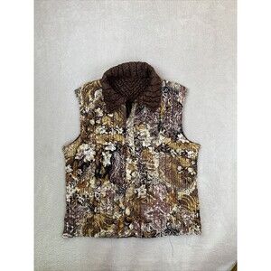 The Magic Scarf Company Reversible Vest Size S-L Brown Floral Full Zip crinkle